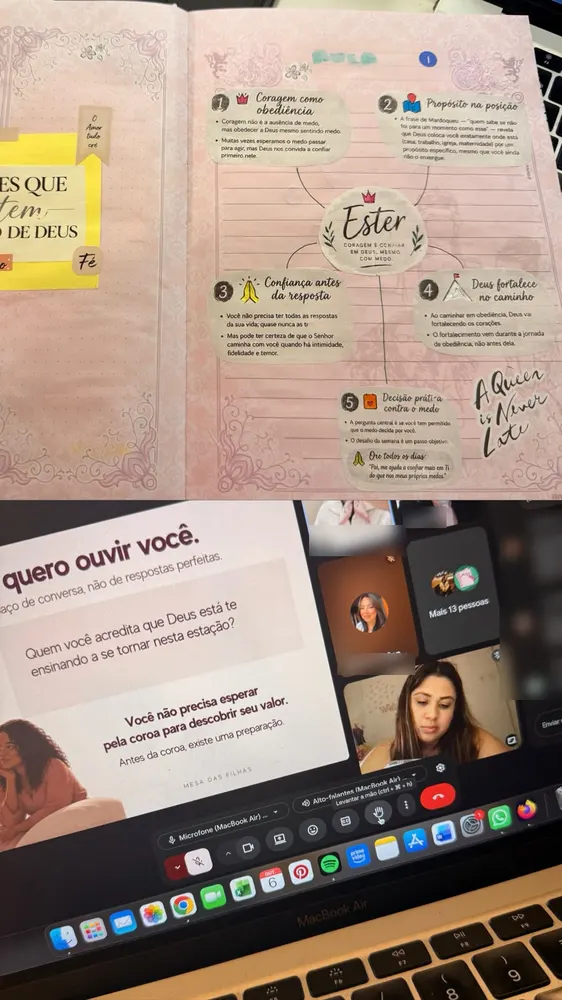Caderno de estudo sobre Ester e encontro ao vivo da Mesa no notebook