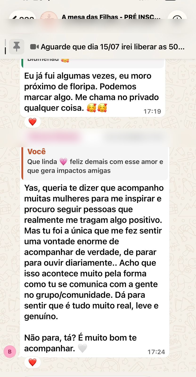 Depoimento de uma mulher da Mesa das Filhas
