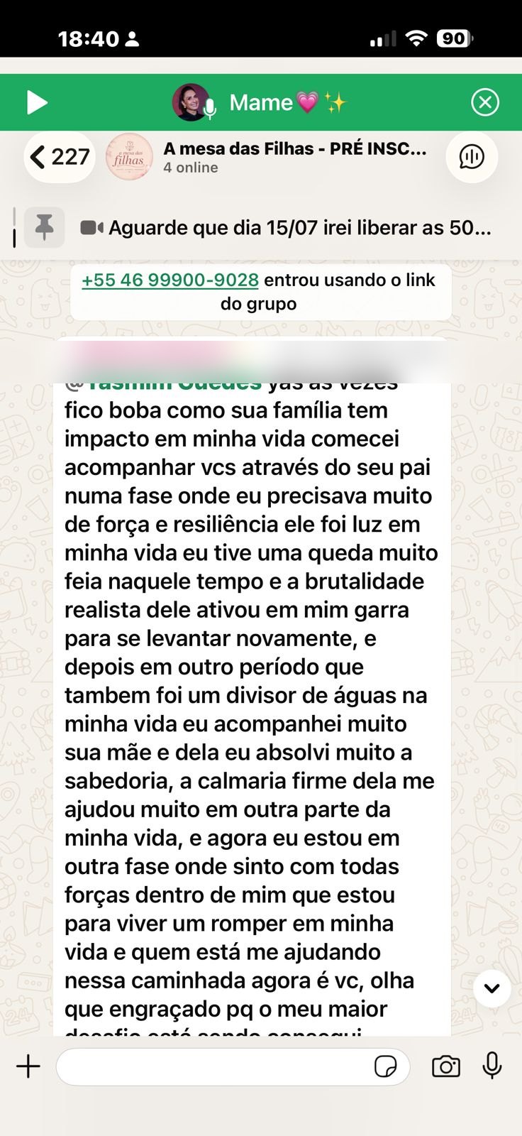Depoimento de uma mulher da Mesa das Filhas