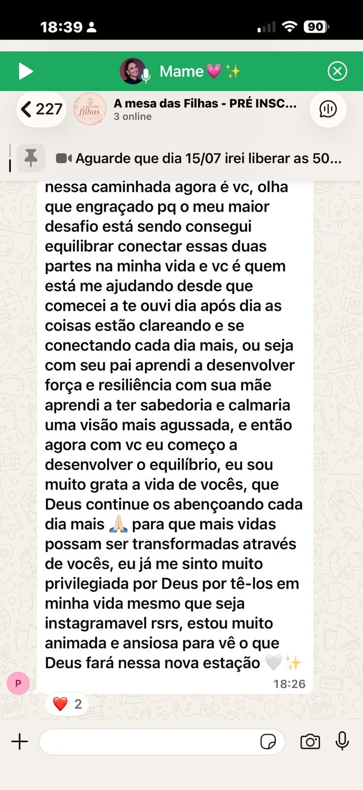 Depoimento de uma mulher da Mesa das Filhas