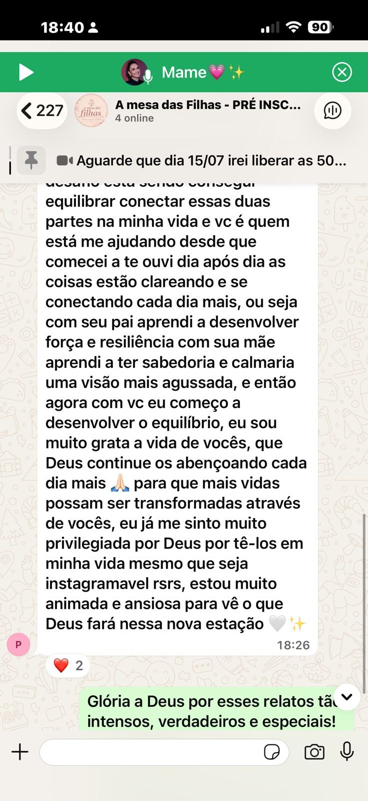Depoimento de uma mulher da Mesa das Filhas